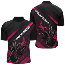 Load image into Gallery viewer, Custom Black And Pink Flame Bowling Shirts For Men, Bowling Team Bowling League Shirts IPHW7211