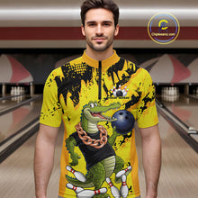 Load image into Gallery viewer, Custom Funny Alligator Bowling Quarter-Zip Shirt For Men, Grunge Yelllow Bowling Team Jerseys IPHW9922