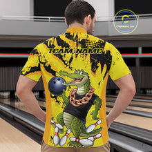 Load image into Gallery viewer, Custom Funny Alligator Bowling Quarter-Zip Shirt For Men, Grunge Yelllow Bowling Team Jerseys IPHW9922