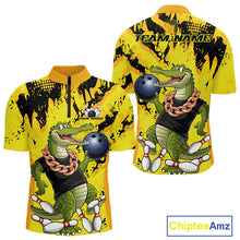 Load image into Gallery viewer, Custom Funny Alligator Bowling Quarter-Zip Shirt For Men, Grunge Yelllow Bowling Team Jerseys IPHW9922