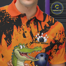 Load image into Gallery viewer, Custom Funny Alligator Bowling Polo Shirt For Men, Grunge Orange Bowling Team Jerseys IPHW9923