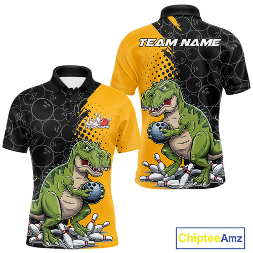 Custom Funny Dinosaur Bowling Polo Shirt For Men, Dinosaur Bowling Team Jerseys IPHW9928