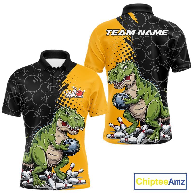 Custom Funny Dinosaur Bowling Polo Shirt For Men, Dinosaur Bowling Team Jerseys IPHW9928