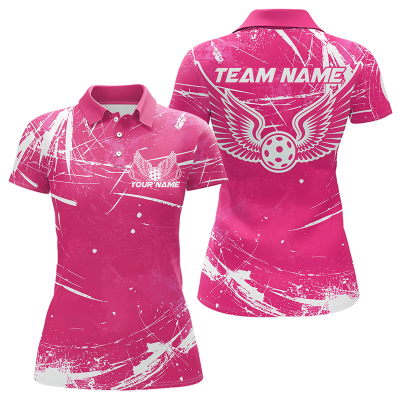 Pink And White Custom Pickleball Wings Polo Shirts For Women, Pickleball Tournament Shirt IPHW8214