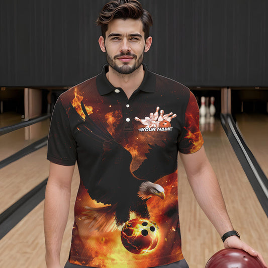 Custom Flame Eagle Bowling Polo Shirts For Men, Ealge Bowling Team Shirt With Name IPHW8447