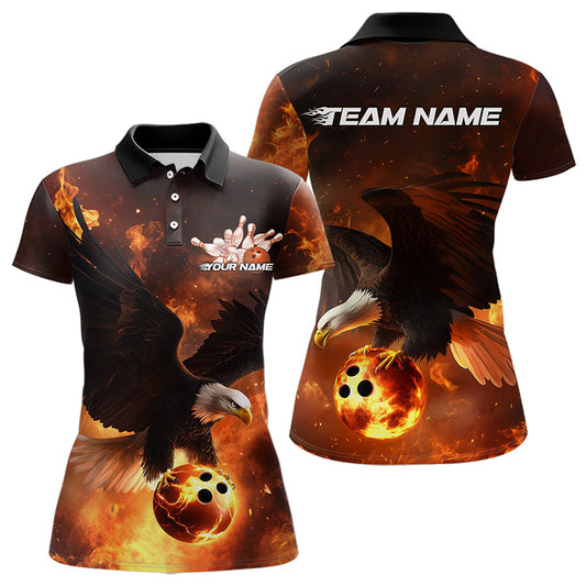 Custom Flame Eagle Bowling Polo Shirts For Women, Ealge Bowling Team Shirt With Name IPHW8447