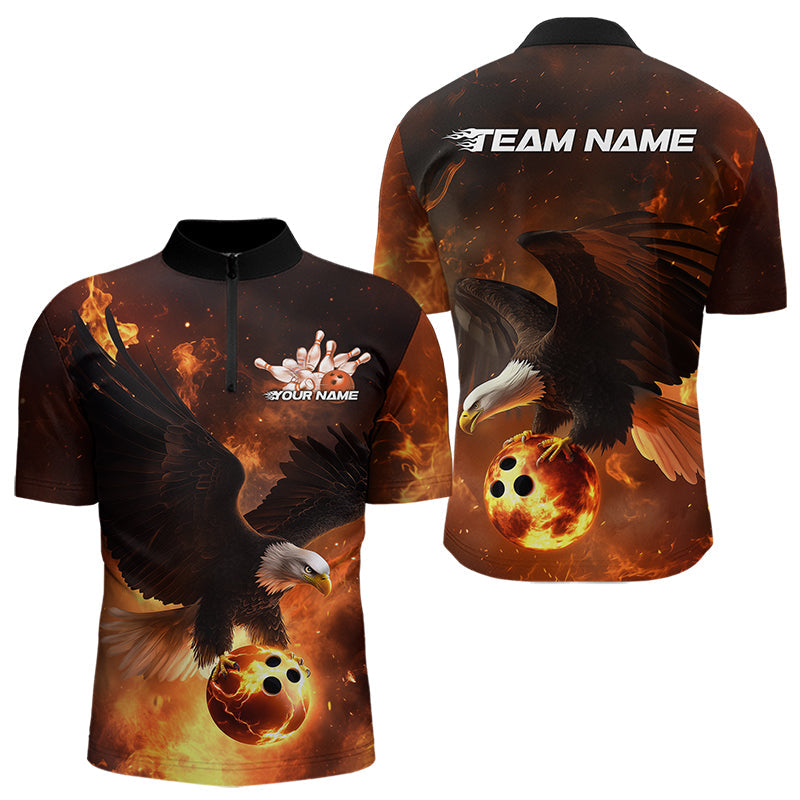 Custom Flame Eagle Bowling Quarter-Zip Shirts For Men, Ealge Bowling Team Shirt With Name IPHW8447