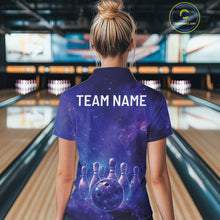 Load image into Gallery viewer, Custom Purple And Blue Galaxy Bowling Team Shirts For Women, Sparkling Sky Bowling Jerseys IPHW10530