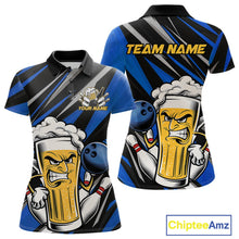Load image into Gallery viewer, Custom Funny Blue Bowling Jerseys Bowling And Beer Women Polo Shirts, Bowling Jerseys IPHW10533