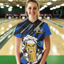 Load image into Gallery viewer, Custom Funny Blue Bowling Jerseys Bowling And Beer Women Shirts, Bowling Jerseys IPHW10533