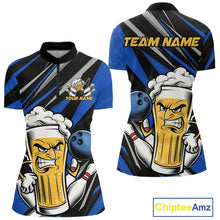 Load image into Gallery viewer, Custom Funny Blue Bowling Jerseys Bowling And Beer Women Shirts, Bowling Jerseys IPHW10533