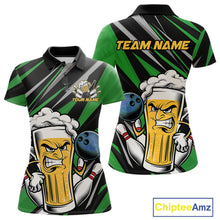 Load image into Gallery viewer, Custom Funny Green Bowling Jerseys Bowling And Beer Women Polo Shirts, Bowling Jerseys IPHW10534