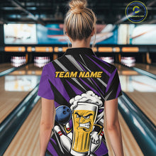 Load image into Gallery viewer, Custom Funny Purple Bowling Jerseys Bowling And Beer Women Shirts, Bowling Jerseys IPHW10535