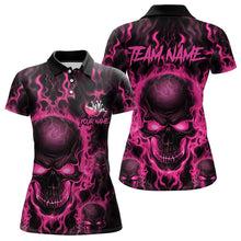 Load image into Gallery viewer, Custom Bowling Womens Polo Shirts, Pink Flame Skull Team Bowling Jerseys Halloween Outfits IPHW8685