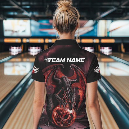 Black And Orange Custom Bowling Team Womens Quarter-Zip Shirt, Dragon Bowling League Shirts IPHW8692