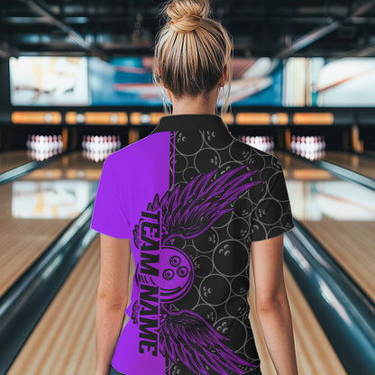 Black And Purple Custom Bowling Ball And Wings Womens Quarter-Zip Shirts, Team Uniform IPHW8693