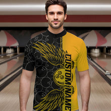 Load image into Gallery viewer, Black And Yellow Custom Bowling Ball And Wings Bowling Quarter-Zip Shirts For Men, Team Uniform IPHW8694