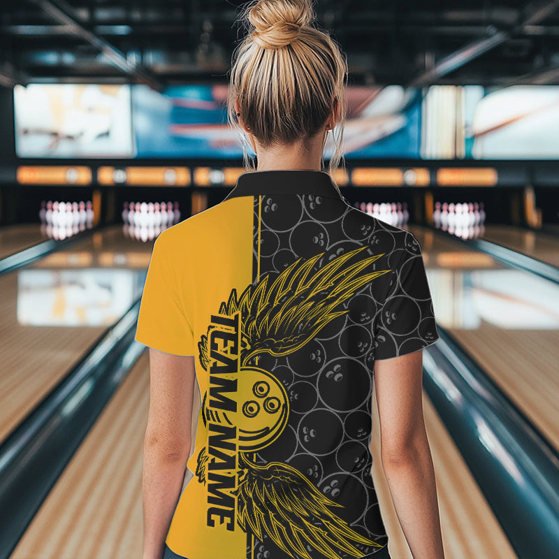 Black And Yellow Custom Bowling Ball And Wings Womens Quarter-Zip Shirts, Team Uniform IPHW8694