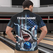 Load image into Gallery viewer, Custom American Flag Shark Bowling Men Quarter-Zip Shirt, Patriotic Shark Bowling Jerseys IPHW8944