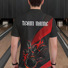 Load image into Gallery viewer, Custom Black And Red Flame Duckpin Bowling Team Men Polo Shirts, Duckpin Tournament Outfit IPHW8945