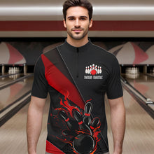 Load image into Gallery viewer, Custom Black And Red Flame Duckpin Bowling Team Men Quarter-Zip Shirts, Duckpin Tournament Outfit IPHW8945