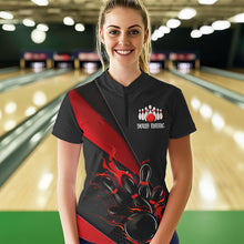 Load image into Gallery viewer, Custom Black And Red Flame Duckpin Bowling Women Quarter-Zip Shirts, Tournament Outfit IPHW8945