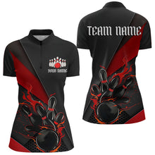 Load image into Gallery viewer, Custom Black And Red Flame Duckpin Bowling Women Quarter-Zip Shirts, Tournament Outfit IPHW8945