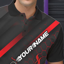 Load image into Gallery viewer, Custom Black And Red Flame Duckpin Bowling Polo Shirts For Men, Bowling Team League Shirt IPHW8947