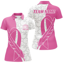 Load image into Gallery viewer, Feather Pink Ribbon Breast Cancer Custom Bowling Shirts For Women, Pink Bowling Jerseys IPHW6673