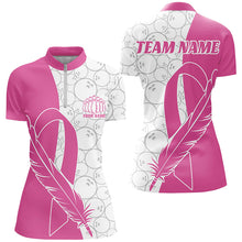 Load image into Gallery viewer, Feather Pink Ribbon Breast Cancer Custom Bowling Shirts For Women, Pink Bowling Jerseys IPHW6673