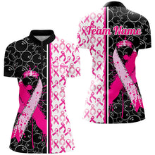 Load image into Gallery viewer, Black And Pink Custom Breast Cancer Awareness Pink Ribbon Bowling Shirts For Women IPHW7011