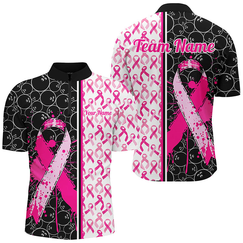 Black And Pink Custom Breast Cancer Awareness Pink Ribbon Bowling Shirts For Men And Women IPHW7011