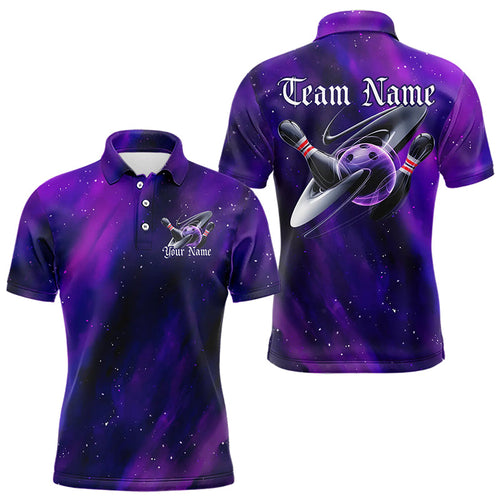 Custom Purple Galaxy Bowling Polo Shirts For Men, Team Bowling League Shirts With Name IPHW8234