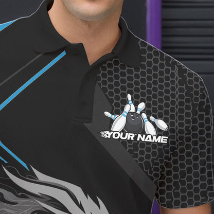 Custom Black And Blue Dragon Bowling Jerseys, Bowling Team Men Polo Shirts Bowlers Outfit IPHW8700