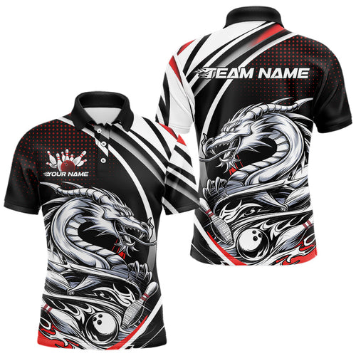 Custom Black And Red Dragon Bowling Team Polo Shirts For Men, Dragon Bowling Jerseys IPHW8705
