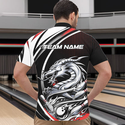 Custom Black And Red Dragon Bowling Team Quarter-Zip Shirts For Men, Dragon Bowling Jerseys IPHW8705