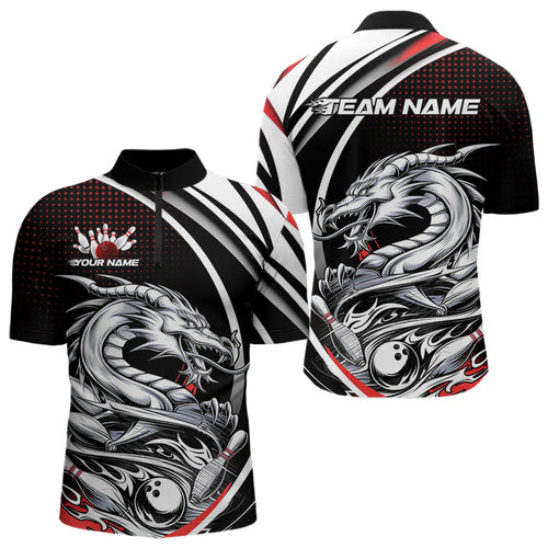 Custom Black And Red Dragon Bowling Team Quarter-Zip Shirts For Men, Dragon Bowling Jerseys IPHW8705