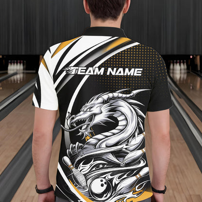 Custom Black And Yellow Dragon Bowling Team Polo Shirts For Men, Dragon Bowling Jerseys IPHW8707
