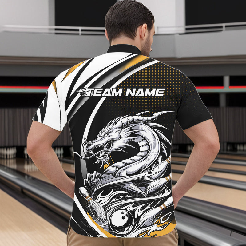 Custom Black And Yellow Dragon Bowling Team Quarter-Zip Shirts For Men, Dragon Bowling Jerseys IPHW8707
