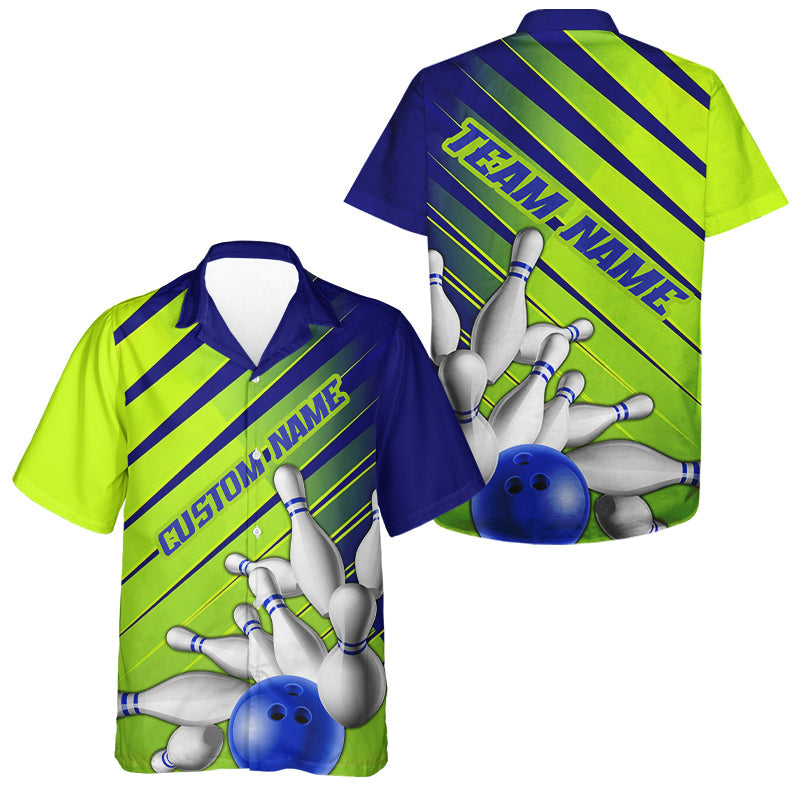 Blue And Green Strike Bowling Shirts For Women, Custom Name Bowling Team Jerseys IPHW6189