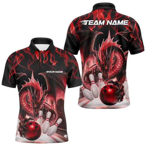 Custom Red Flame Dragon Bowling Polo Shirts For Men, Dragon Bowling Team Jerseys IPHW8960