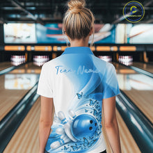 Load image into Gallery viewer, Custom Blue Butterfly Bowling Women Polo Shirt, Ladies Bowling League Shirt IPHW11352
