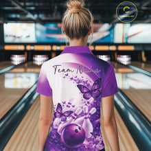 Load image into Gallery viewer, Custom Purple Butterfly Bowling Women Polo Shirt, Ladies Bowling Team Outfits IPHW11354