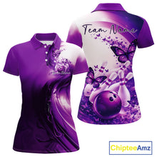Load image into Gallery viewer, Custom Purple Butterfly Bowling Women Polo Shirt, Ladies Bowling Team Outfits IPHW11354
