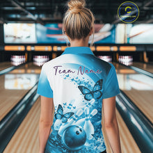 Load image into Gallery viewer, Custom Blue Butterfly Bowling Women Quarter-Zip Shirt, Ladies Bowling Team Outfits IPHW11356