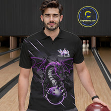 Load image into Gallery viewer, Custom Glowing Purple Dragon Bowling Team Polo Shirts For Men, Dragon Bowling Jerseys IPHW9539