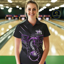 Load image into Gallery viewer, Custom Glowing Purple Dragon Bowling Team Polo Shirts For Women, Dragon Bowling Jerseys IPHW9539