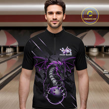 Load image into Gallery viewer, Custom Glowing Purple Dragon Bowling Team Quarter-Zip Shirts For Men, Dragon Bowling Jerseys IPHW9539