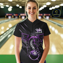 Load image into Gallery viewer, Custom Glowing Purple Dragon Bowling Team Women Quarter-Zip Shirt, Dragon Bowling Jerseys IPHW9539