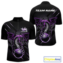 Load image into Gallery viewer, Custom Glowing Purple Dragon Bowling Team Quarter-Zip Shirts For Men, Dragon Bowling Jerseys IPHW9539